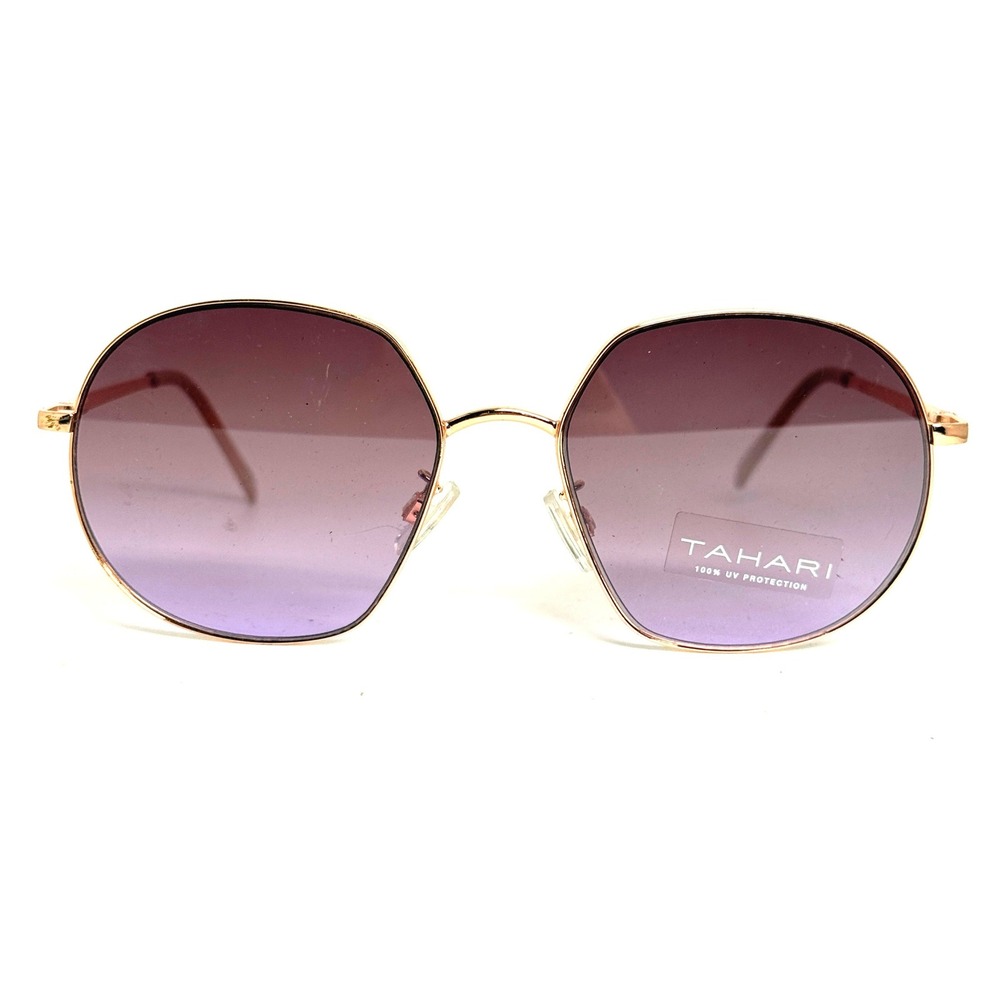 Tahari Sunglasses Women Gold Metal Frame Purple Gradient Lens‎ Round Hex TH748